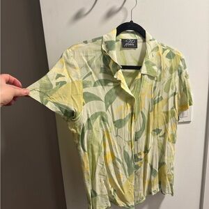 JM Collection Green and Yellow Leaf Print Shirt